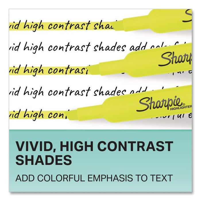 Tank Style Highlighters, Fluorescent Yellow Ink, Chisel Tip, Yellow Barrel, 4/Carton