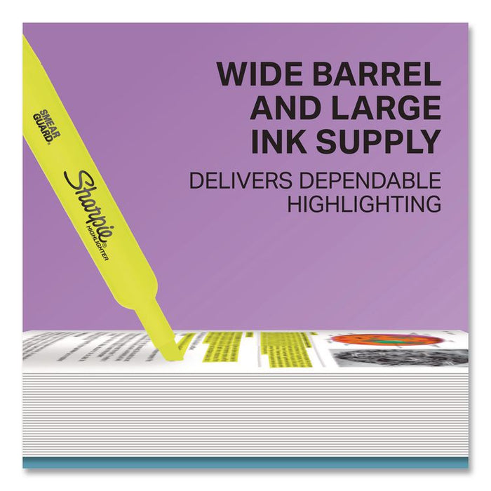 Tank Style Highlighters, Fluorescent Yellow Ink, Chisel Tip, Yellow Barrel, 4/Carton