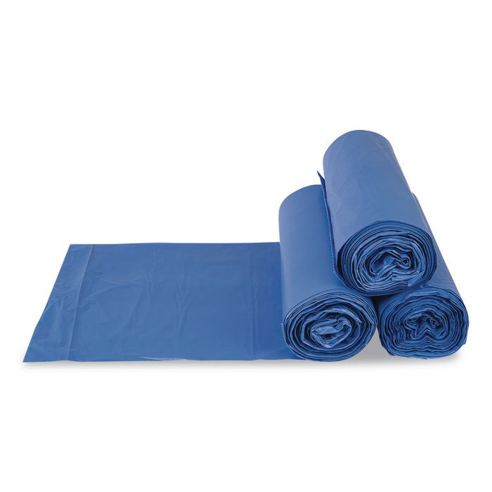 High-Density Commercial Can Liners, 33 gal, 14 mic, 30" x 43", Blue, Interleaved Roll, 25 Bags/Roll, 10 Rolls/Carton