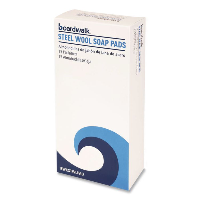 Steel Wool Soap Pads, 3 x 2.5, Blue, 15 Pads/Box, 12 Boxes/Carton