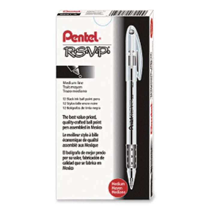R.S.V.P. Ballpoint Pen, Stick, Medium 1 mm, Black Ink, Clear/Black Barrel, Dozen