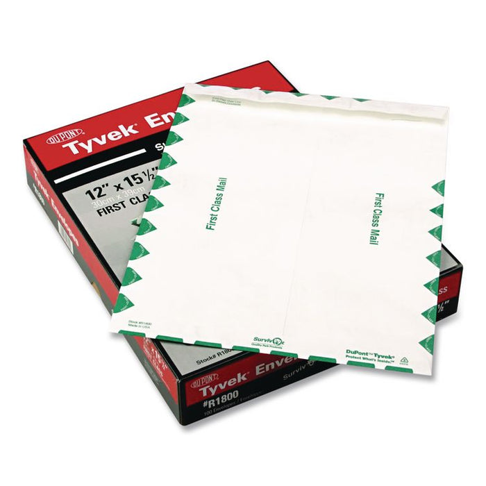 Lightweight 14 lb Tyvek Catalog Mailers, First Class, #15 1/2, Square Flap, Redi-Strip Closure, 12 x 15.5, White, 100/Box