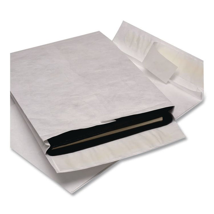 Lightweight 14 lb Tyvek Open End 1.5" Expansion Mailers, #13 1/2, Square Flap, Redi-Strip Closure, 10 x 13, White, 25/Box