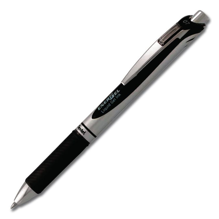 EnerGel RTX Gel Pen, Retractable, Medium 0.7 mm, Black Ink, Black/Gray Barrel
