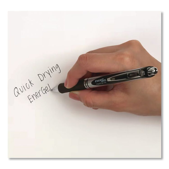 EnerGel RTX Gel Pen, Retractable, Medium 0.7 mm, Black Ink, Black/Silver Barrel, Dozen