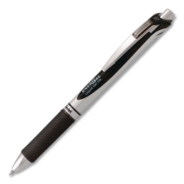 EnerGel RTX Gel Pen, Retractable, Medium 0.7 mm, Black Ink, Black/Silver Barrel, Dozen