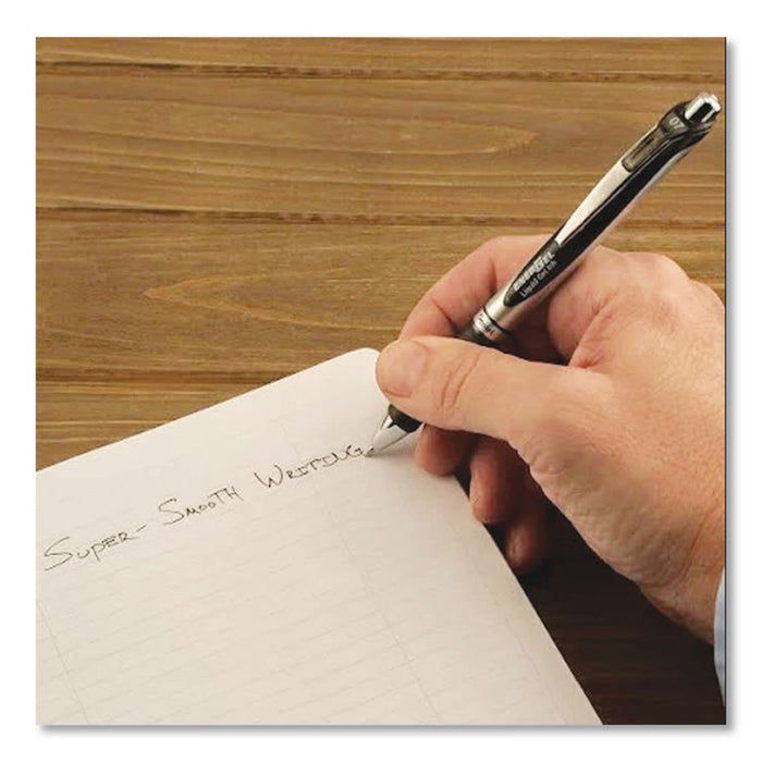 EnerGel RTX Gel Pen, Retractable, Medium 0.7 mm, Black Ink, Black/Silver Barrel, Dozen
