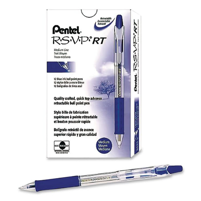 R.S.V.P. Super RT Ballpoint Pen, Retractable, Medium 0.7 mm, Blue Ink, Translucent Blue/Blue Barrel, Dozen