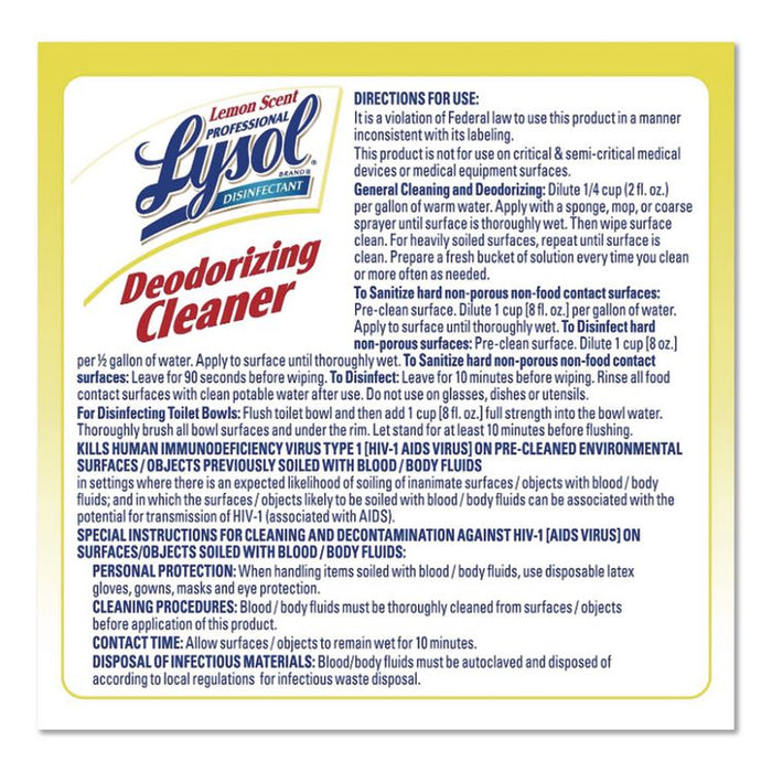 Disinfectant Deodorizing Cleaner Concentrate, Lemon Scent, 1 gal Bottle