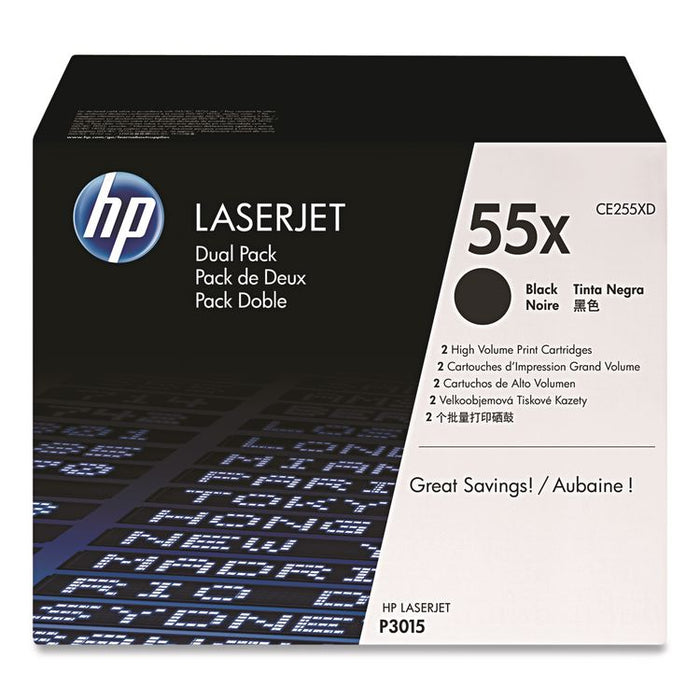 HP 55X, (CE255X-D) 2-Pack High-Yield Black Original LaserJet Toner Cartridges