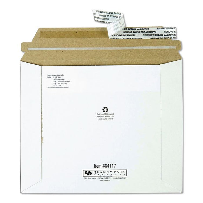 Economy Disk/CD Mailer for CDs/DVDs, Square Flap, Redi-Strip Adhesive Closure, 7.5 x 6.06, White, 100/Carton