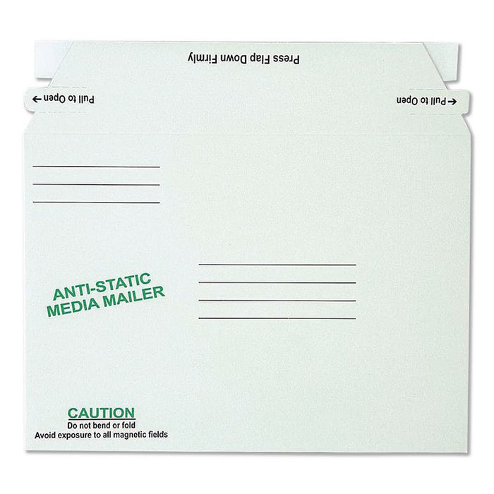 Antistatic Fiberboard Disk CD/DVD Mailer, Cheese Blade Flap, Redi-Strip Adhesive Closure, 6 x 8.63, White, 25/Box