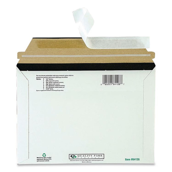 Antistatic Fiberboard Disk CD/DVD Mailer, Cheese Blade Flap, Redi-Strip Adhesive Closure, 6 x 8.63, White, 25/Box