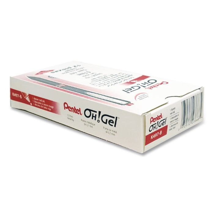 Oh! Gel Pen, Retractable, Medium 0.7 mm, Red Ink, Black Barrel, Dozen