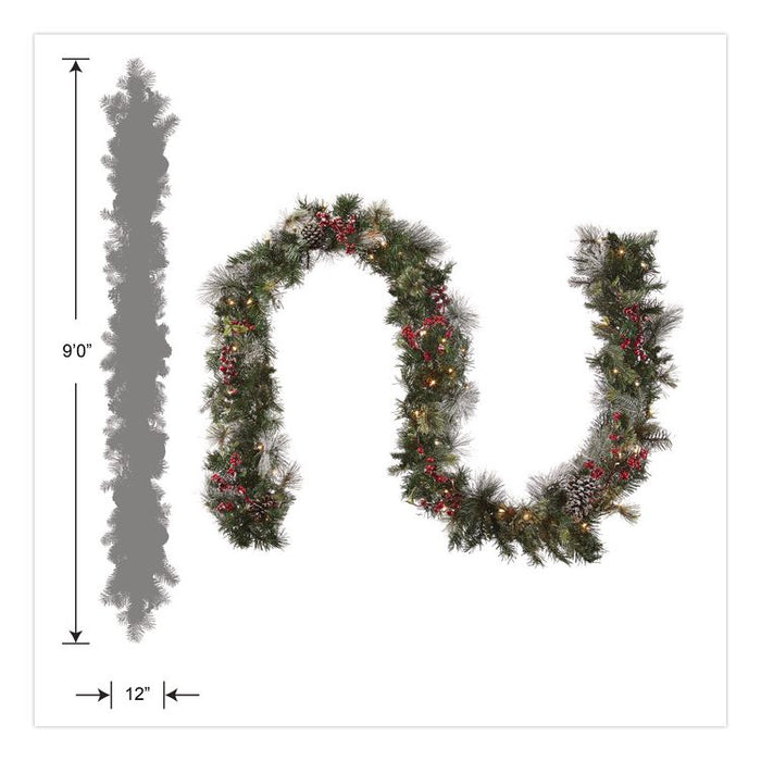 Pre-Lit Wintry Pine Garland, AC Powered, Clear Incandescent Lights, 108" Long, Green