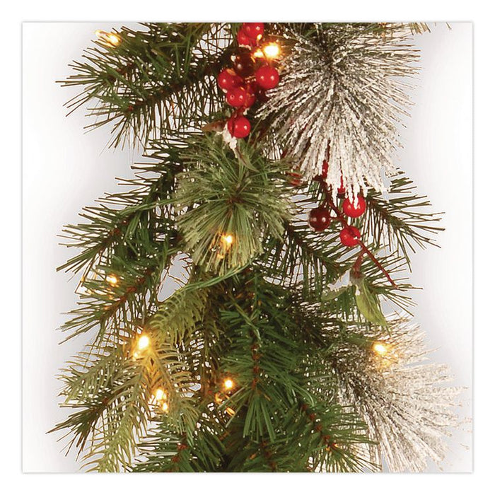 Pre-Lit Wintry Pine Garland, AC Powered, Clear Incandescent Lights, 108" Long, Green