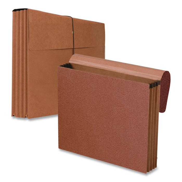 Standard Expanding Wallet with Fiber Gussets, 3.5" Expansion, 1 Section, Elastic Cord Closure, Letter Size, Red Fiber