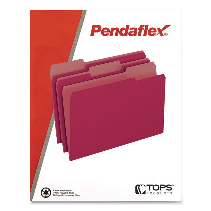 Interior File Folders, 1/3-Cut Tabs: Assorted, Letter Size, Burgundy, 100/Box