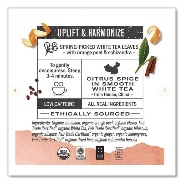 Organic Teas and Teasans, 1.58 oz Filterbag, White Orange Spice, 16/Box