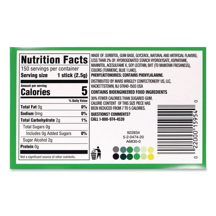 Extra Spearmint Sugar-Free Gum, Spearmint, 15 Sticks/Pack, 10 Packs/Carton