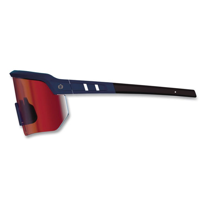 Skullerz AEGIR Color Enhancing Anti-Scratch Anti-Fog Safety Glasses, Matte Blue Half Frame, Mirrored High Contrast Red Lens