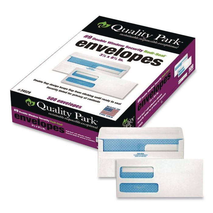 Double Window Security-Tinted Envelopes, #9, Commercial Flap, Redi-Seal Adhesive Closure, 3.88 x 8.88, White, 500/BX