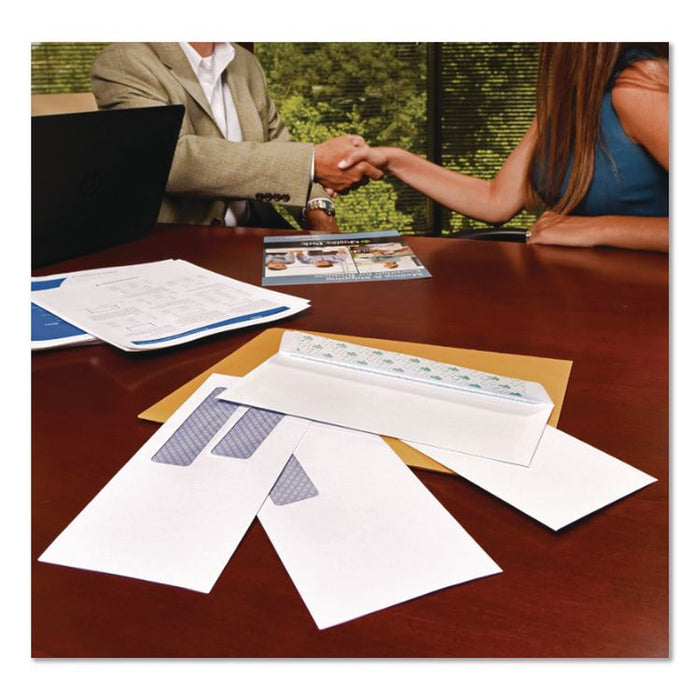 Double Window Security-Tinted Envelopes, #9, Commercial Flap, Redi-Seal Adhesive Closure, 3.88 x 8.88, White, 500/BX