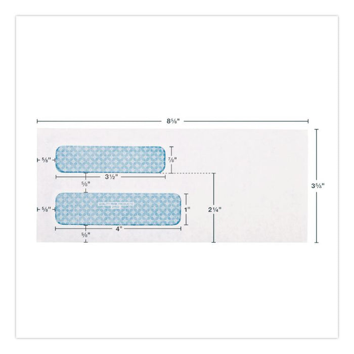 Double Window Security-Tinted Check Envelope, #8 5/8, Commercial Flap, Gummed Closure, 3.63 x 8.63, White, 500/Box
