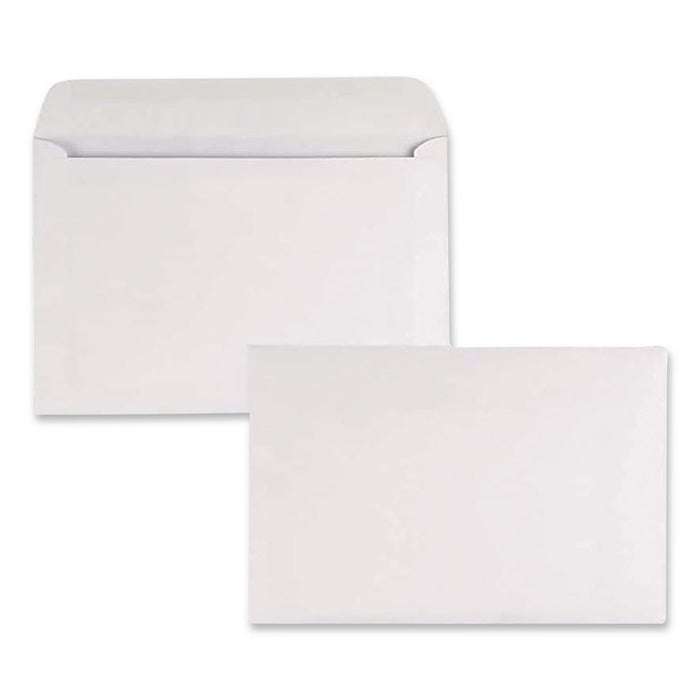 Open-Side Booklet Envelope, #6 1/2, Hub Flap, Gummed Closure, 6 x 9, White, 100/Box