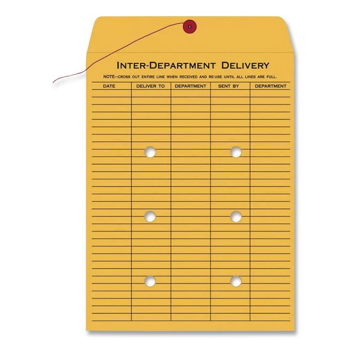 Brown Kraft String/Button Interoffice Envelope, #90, One-Sided Five-Column Format, 31-Entries, 9 x 12, Brown Kraft, 100/CT