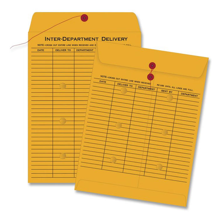 Brown Kraft String/Button Interoffice Envelope, #97, Two-Sided Five-Column Format, 52-Entries, 10 x 13, Brown Kraft, 100/CT