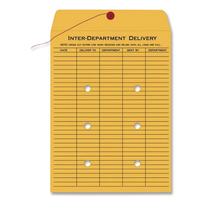 Brown Kraft String/Button Interoffice Envelope, #98, One-Sided Five-Column Format, 31-Entries, 10 x 15, Brown Kraft, 100/CT