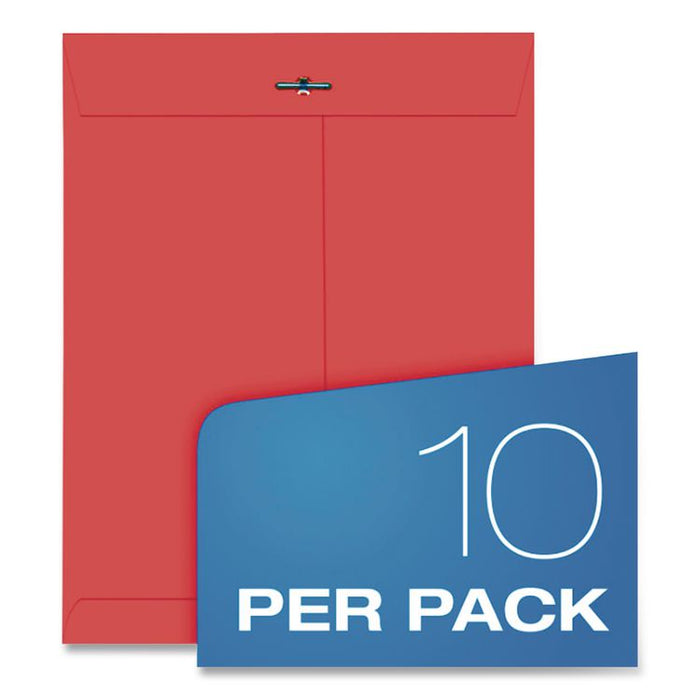 Clasp Envelope, 28 lb Bond Weight Paper, #90, Square Flap, Clasp/Gummed Closure, 9 x 12, Red, 10/Pack