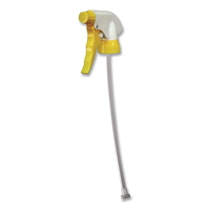 Chemical Resistant Trigger Sprayer, 9.88" Tube, Fits 32 oz Bottles, Yellow/White, 24/Carton