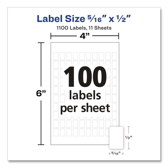 Handwrite Only Self-Adhesive Removable Labels, 0.31 x 0.5, 100 Labels/Sheet, 11 Sheets/Pack