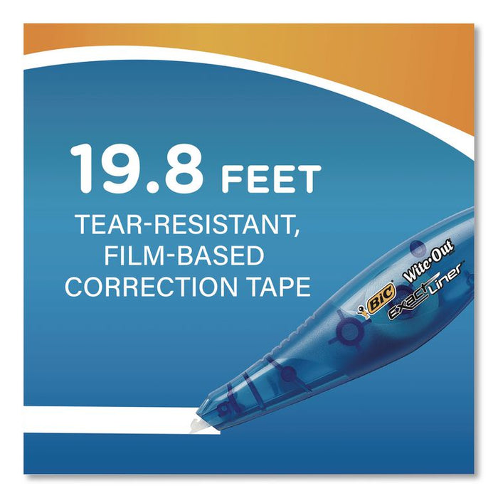 Wite-Out Brand Exact Liner Correction Tape, Non-Refillable, 0.2" x 19.8 ft, White Tape, Translucent Orange Dispenser, 10/Box