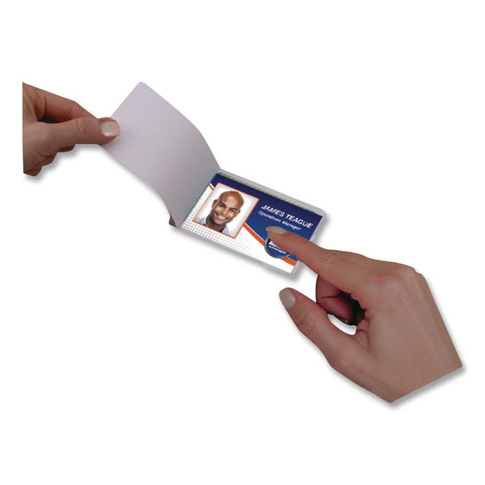 Self-Adhesive Laminating Pouches, With Badge Clips, 5 mil, 3.88 x 2.63, Gloss Clear, 5/Pack