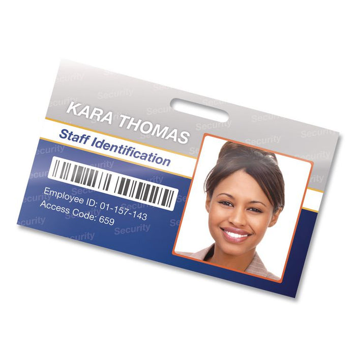 Self-Adhesive Laminating Pouches, With Badge Clips, 5 mil, 3.88 x 2.63, Gloss Clear, 5/Pack