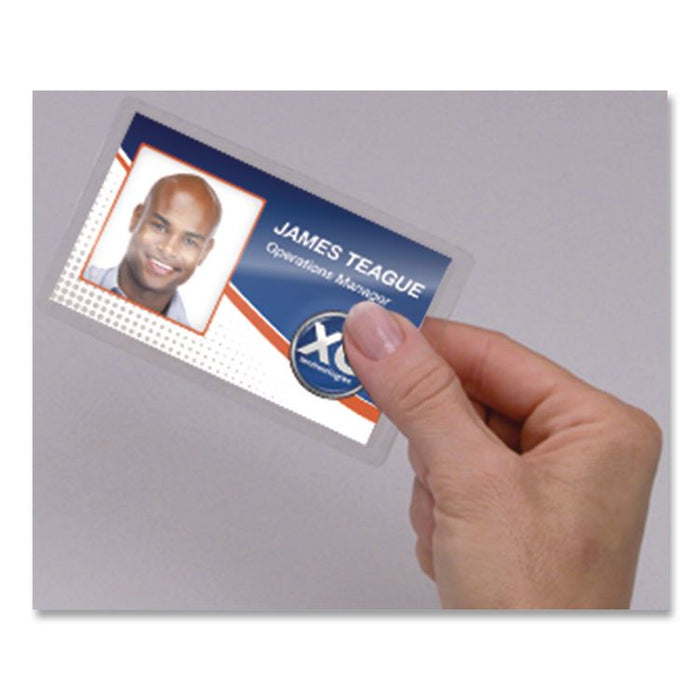 Self-Adhesive Laminating Pouches, With Badge Clips, 5 mil, 3.88 x 2.63, Gloss Clear, 5/Pack