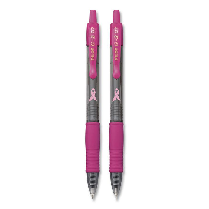 G2 Premium Breast Cancer Awareness Gel Pen, Retractable, Fine 0.7 mm, Pink Ink, Smoke/Pink Barrel, 2/Pack