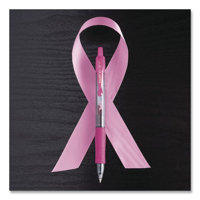G2 Premium Breast Cancer Awareness Gel Pen, Retractable, Fine 0.7 mm, Pink Ink, Smoke/Pink Barrel, 2/Pack