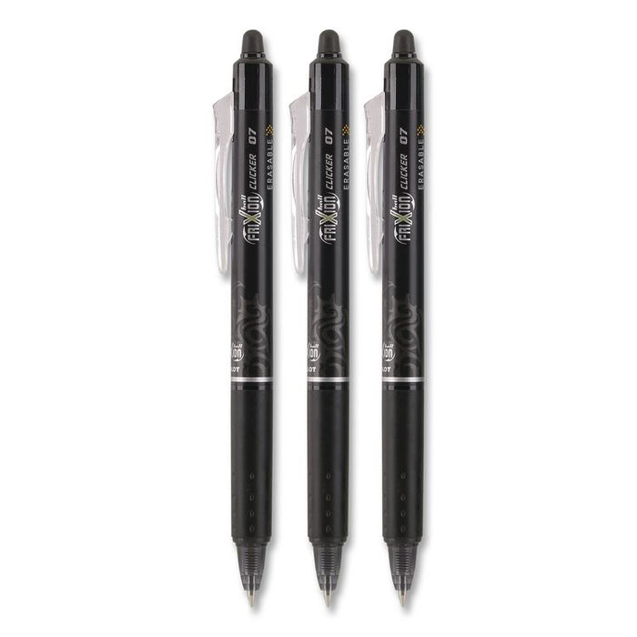 FriXion Ball Clicker Erasable Gel Pen, Retractable, Fine 0.7 mm, Black Ink, Black Barrel, 3/Pack