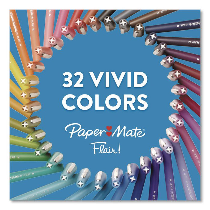 Flair Felt Tip Porous Point Pen, Stick, Medium 0.7 mm, Black Ink, Black Barrel, 4/Pack