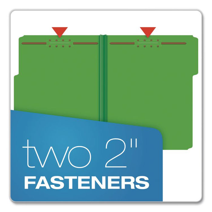 Top Tab Fastener Folder, 1/3-Cut Tab: Assorted, Expands 2", 2 Fasteners, Letter Size, Green, 25/Box