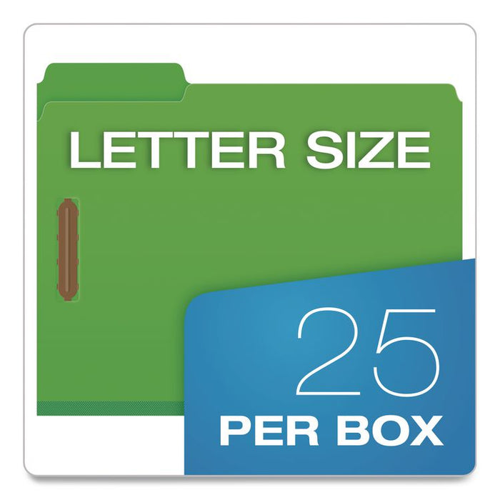 Top Tab Fastener Folder, 1/3-Cut Tab: Assorted, Expands 2", 2 Fasteners, Letter Size, Green, 25/Box