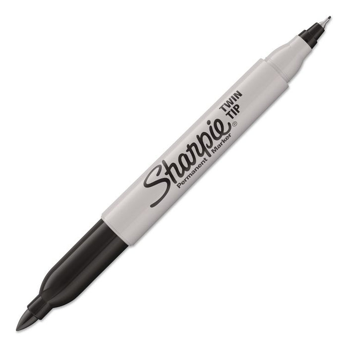 Twin-Tip Permanent Marker, Extra-Fine/Fine Tip, Black, 4/Pack