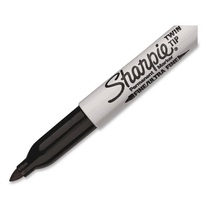 Twin-Tip Permanent Marker, Extra-Fine/Fine Tip, Black, 4/Pack