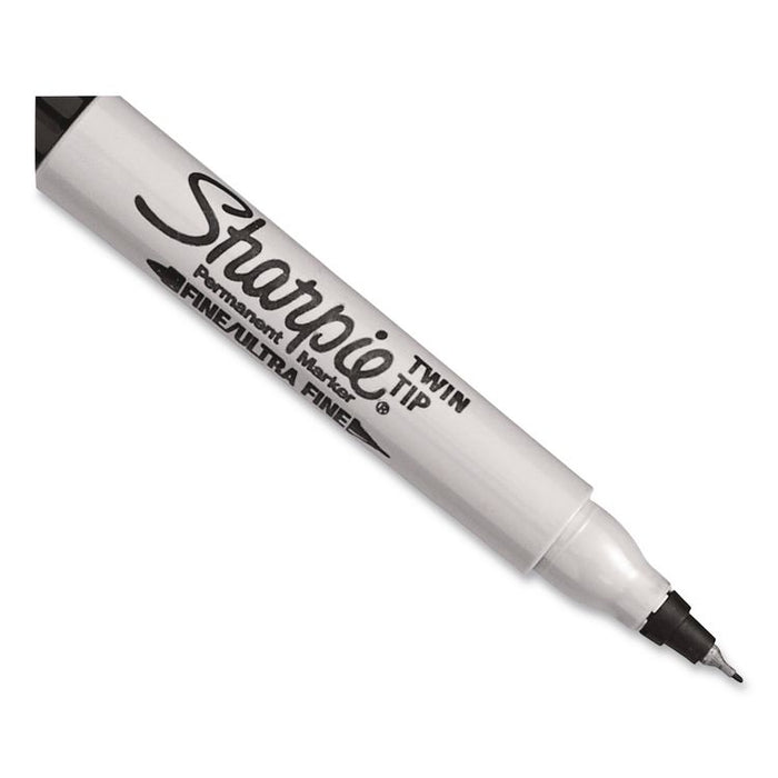 Twin-Tip Permanent Marker, Extra-Fine/Fine Tip, Black, 4/Pack