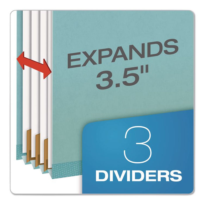 Pressboard Top Tab Classification Folders, 2/5-Cut Tab, Expands 3.5", 3 Dividers, 8 Fasteners, Legal Size, Blue, 10/Box