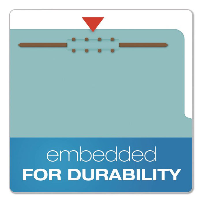 Pressboard Top Tab Classification Folders, 2/5-Cut Tab, Expands 3.5", 3 Dividers, 8 Fasteners, Legal Size, Blue, 10/Box